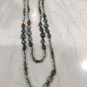 Vintage Long Statement Necklace, Beaded, Multi Color. Length about 25״.pre owned